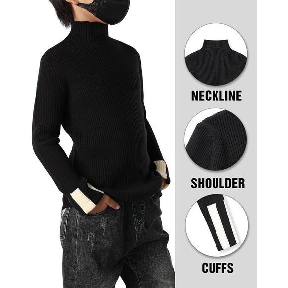 Boys Mockneck Knitted Jumper Pullover Sweater size 8 black white - Picture 5 of 10